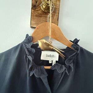 ba&sh Women's Navy Ruffled Collar Top